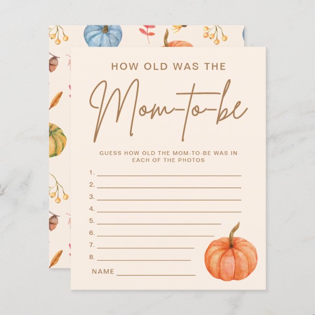 How Old Was The Mum-to-be Pumpkin Baby Shower Game (Front/Back)