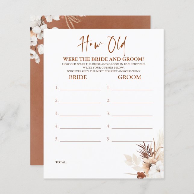 How Old Were The BRIDE AND GROOM Game (Front/Back)