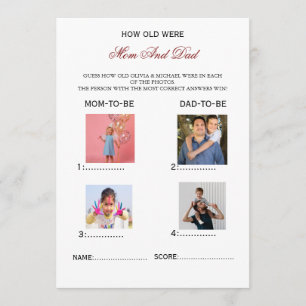 How Old Were The Mom & Dad To Be Baby Shower Game Invitation
