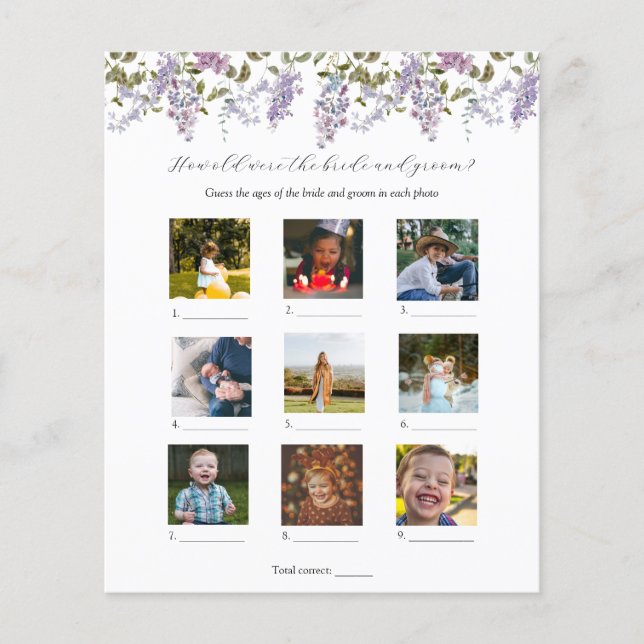 How Old Were They Bridal Shower Game (Front)