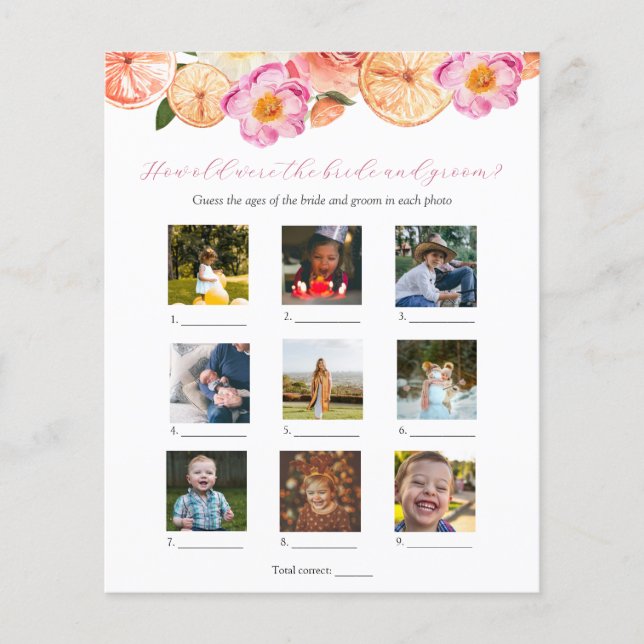 How Old Were They Bridal Shower Game (Front)