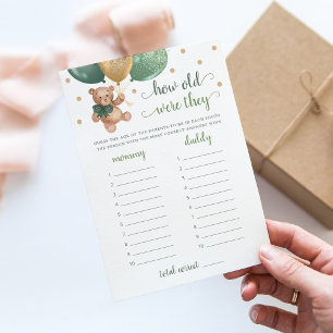 How Old Were They Game Baby Shower Teddy Bear Card