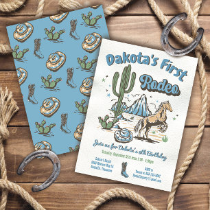 How the West was One Cowboy Birthday Boy Blue Invi Invitation