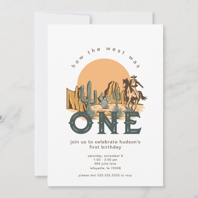 How the West Was One Themed First Birthday Party Invitation (Front)