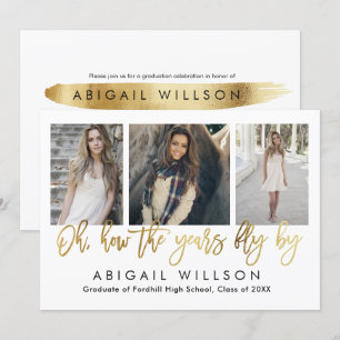 "How the years fly" Gold Script Graduation Party Invitation