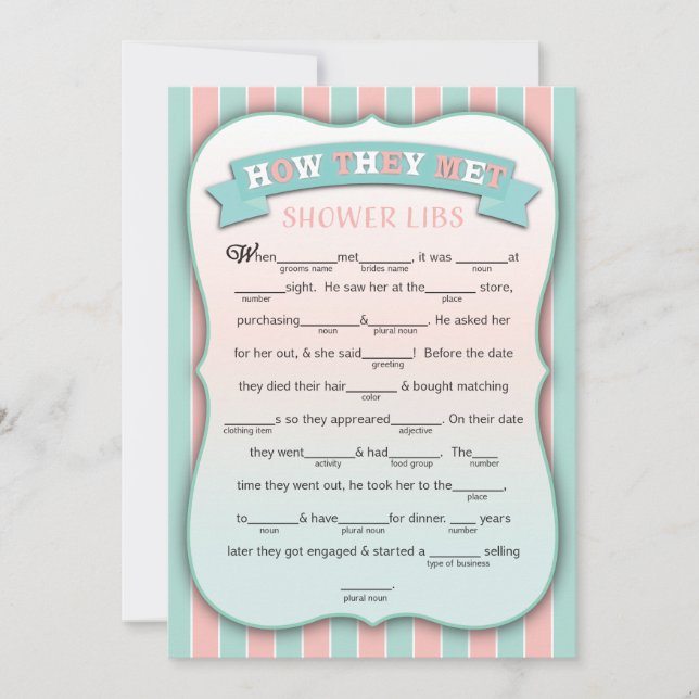 How They Met Shower Libs Funny Game Cards (Front)
