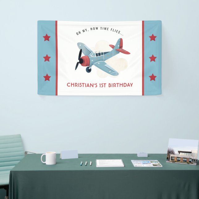How time Flies Aeroplane Birthday Banner (Tradeshow)