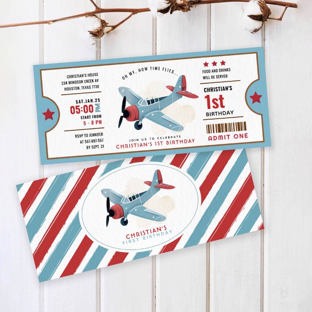 How time Flies Aeroplane Birthday ticket Invitatio Invitation (Creator Uploaded)
