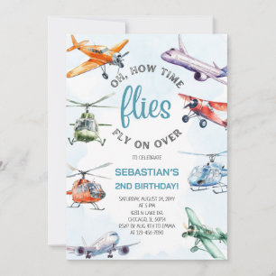 How Time Flies Boy 2nd Birthday Party Invitation