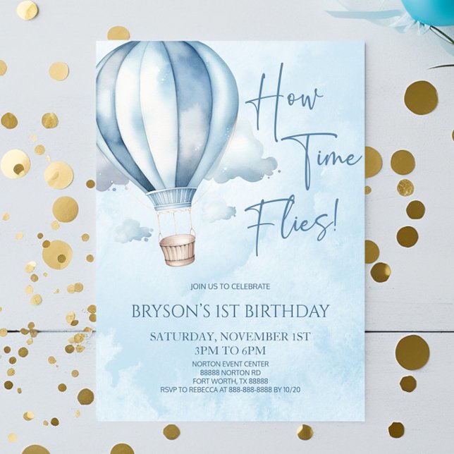 How Time Flies! Hot Air Balloon Birthday Party Invitation (Creator Uploaded)
