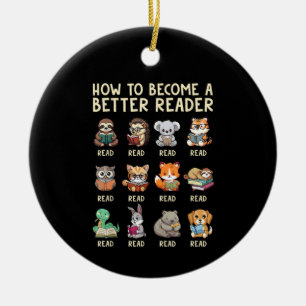 How to Become a Better Reader Book Funny Animals Ceramic Tree Decoration