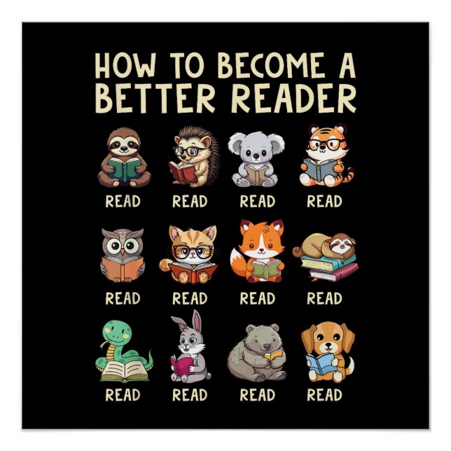 How to Become a Better Reader Book Funny Animals  Poster (Front)