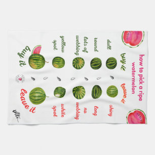 How to Pick a Ripe Watermelon - Watercolor Chart Tea Towel