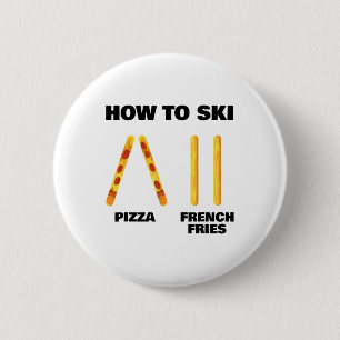 How To Ski Funny Skiing Instructor Pizza French Fr 6 Cm Round Badge