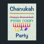 How to Spell Hanukkah Chanukah Party Invitations<br><div class="desc">How do you spell Hanukkah,  er Chanukah,  or is it Hanukah,  anyway? Obviously the only "right" way to spell it is in Hebrew! A fun design with "Happy Hanukkah" and "Happy Chanukah" crossed out and "Chanukah Sameach!" in Hebrew,  with a chanukiah (menorah),  dreidel,  and gold gelt beneath.</div>