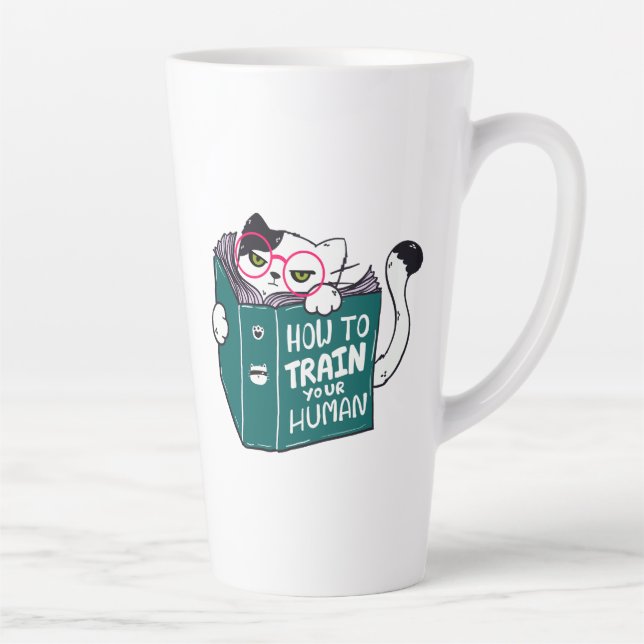 How To Train Your Human Funny Cat with Sunglasses Latte Mug (Right)