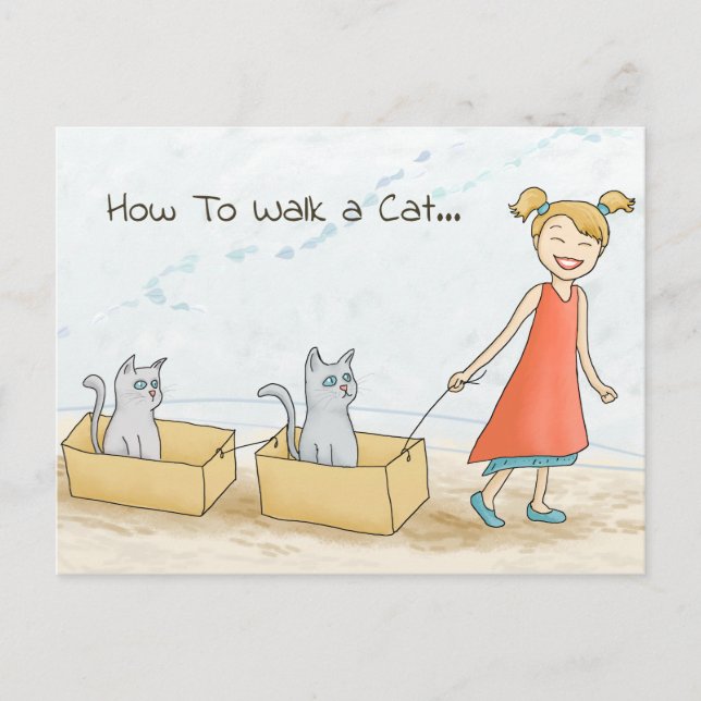 How to Walk a Cat Funny Postcard (Front)