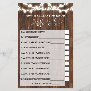 How Well Do You Know Her Western Shower Game Card