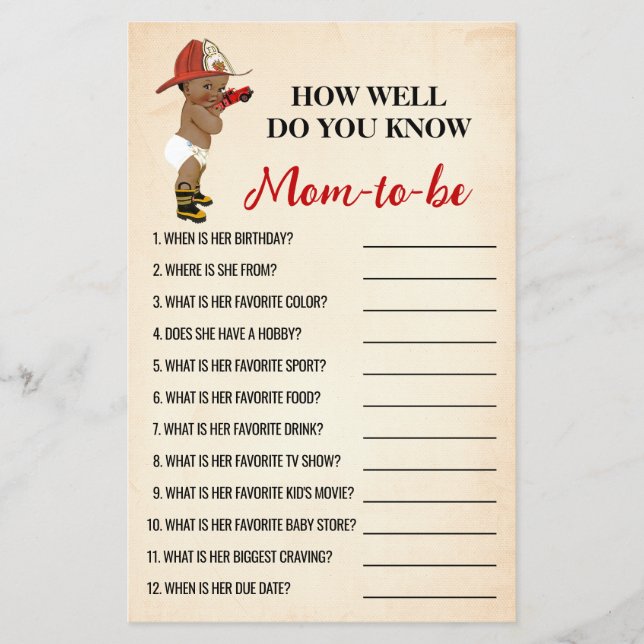 How Well Do You Know Mum AA Fireman Shower Game Flyer (Front)