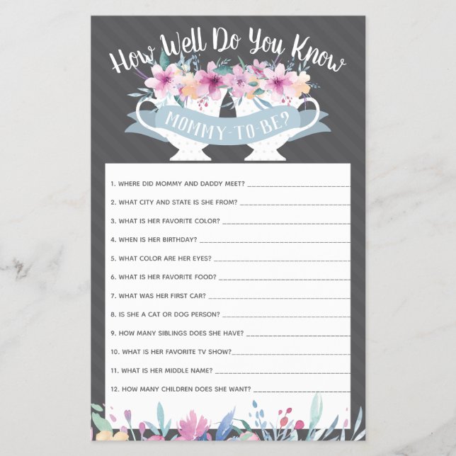 How Well Do You Know Mummy-To-Be Game Flyer (Front)