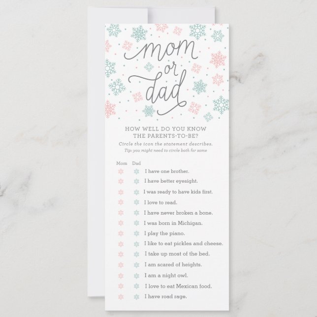 How Well Do You Know Snowflake Baby Shower Game (Front)