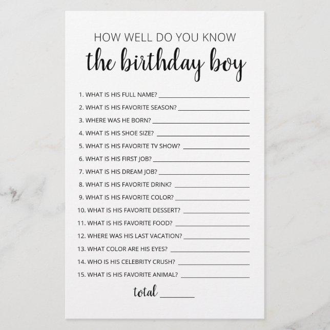 How Well Do You Know The Birthday Boy Game (Front)