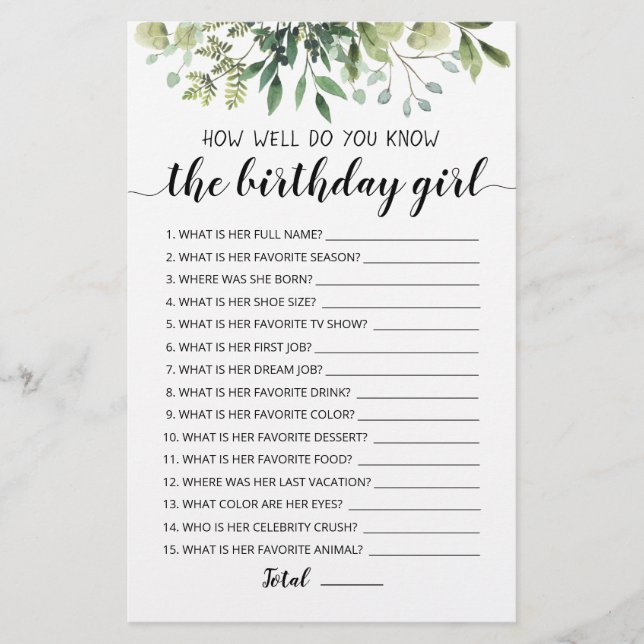 How Well Do You Know The Birthday Girl Game (Front)