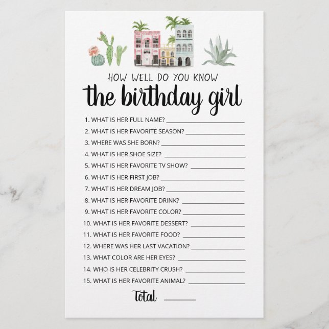 How Well Do You Know The Birthday Girl game (Front)