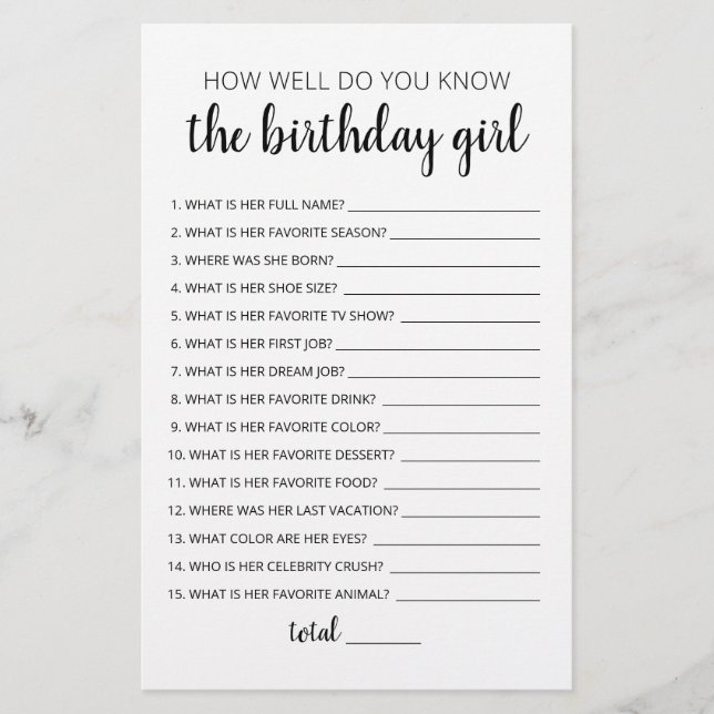 How Well Do You Know The Birthday Girl Game (Front)