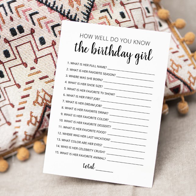 How well do you know the Birthday girl Game Card (Creator Uploaded)