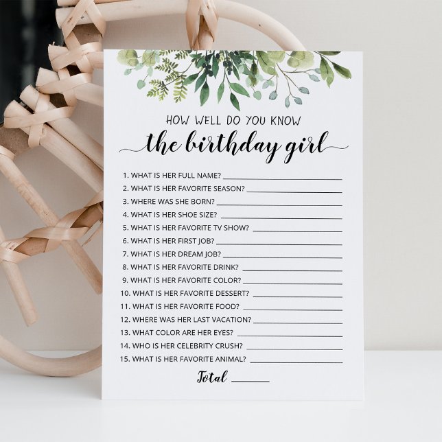 How well do you know the Birthday girl Game Card (Creator Uploaded)
