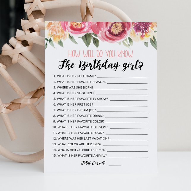How well do you know the Birthday girl game Card (Creator Uploaded)