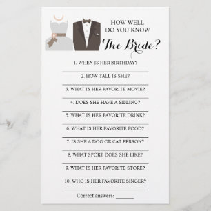 How Well Do You Know The Bride? B & G Game Card