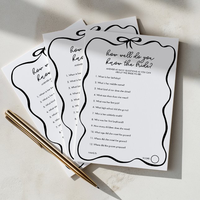 How Well Do You Know The Bride Black Bow Game Advice Card (How well do you know the bride? Black bow bridal shower games)