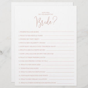 How Well Do You Know the Bride Bridal Shower Game