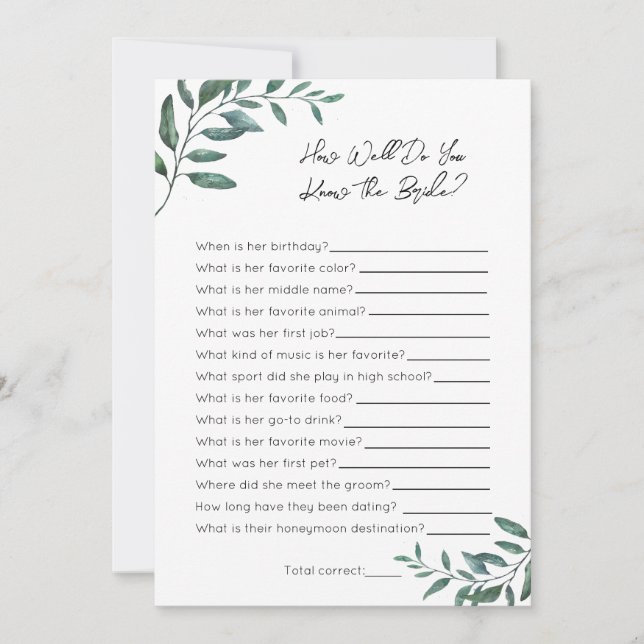 How Well Do You Know The Bride- Bridal Shower Game Holiday Card (Front)