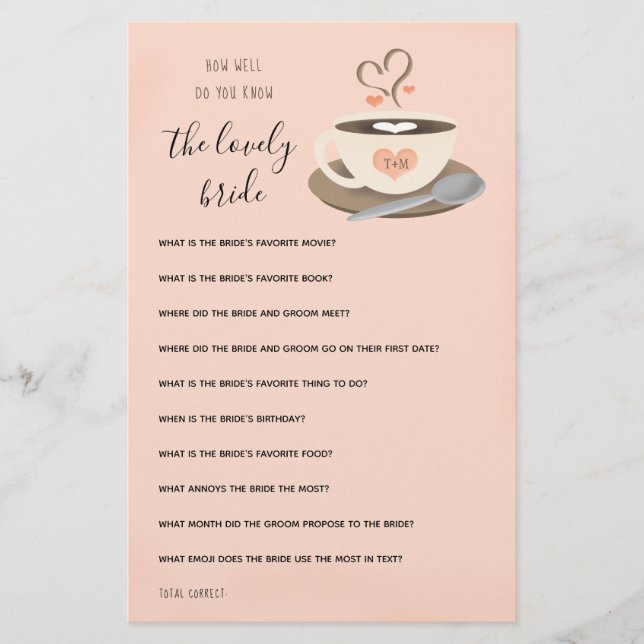 How Well Do You Know the Bride Coffee Bridal Game (Front)