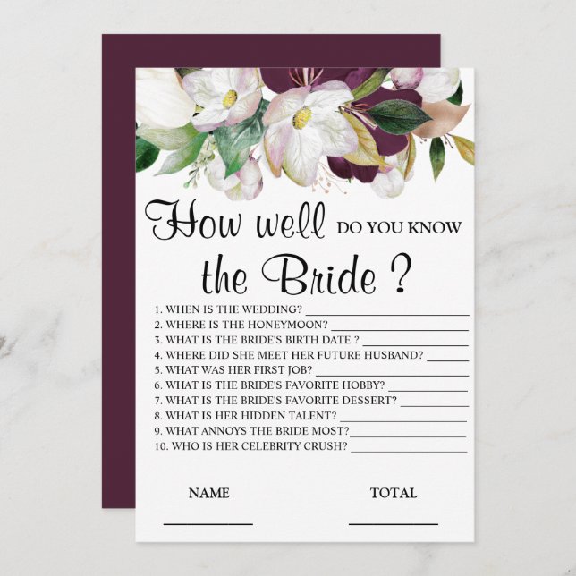 How well do you know the Bride Floral Game   Invitation (Front/Back)