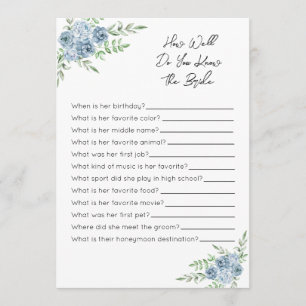 How Well Do You Know The Bride Game - Blue Floral Programme