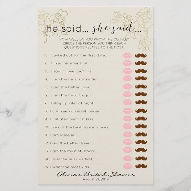 How Well Do You Know the Bride Game, Bridal Shower Flyer (Front)