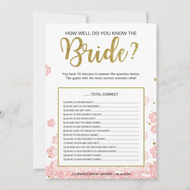 How Well Do You Know the Bride Game | Pink Gold (Front)
