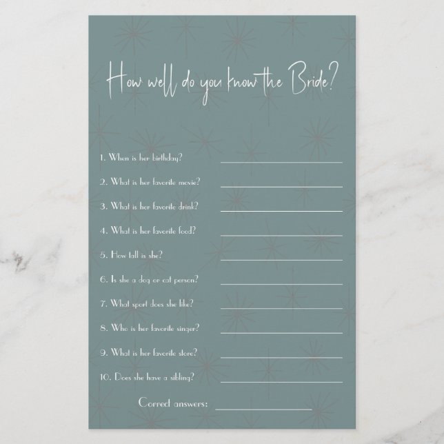 How well do you know the Bride? Shower Game Flyer (Front)