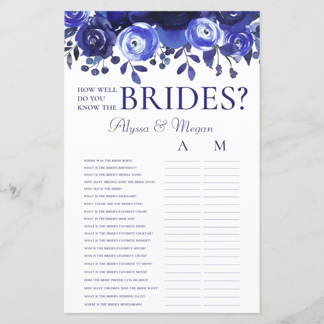 How Well Do You Know The Brides Blue Floral LGBTQ (Front)