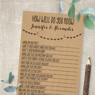 How Well Do You Know Wedding Shower Game Card