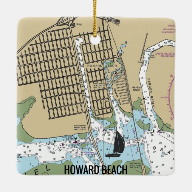 Howard Beach New York City Chart Ceramic Ornament (Back)
