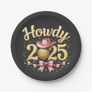 Howdy 2025 New Year Eve Cowboy Western  Paper Plate