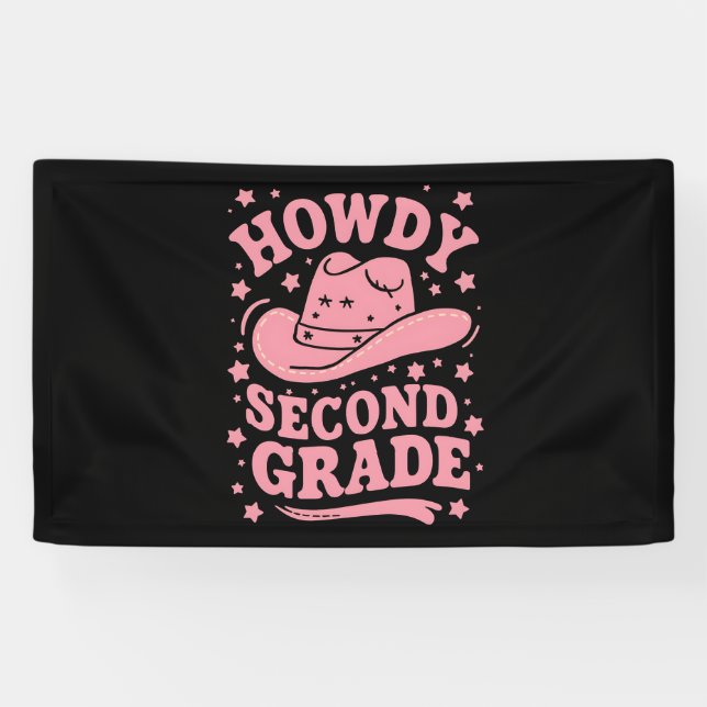 Howdy 2nd Grade Cowboy Cowgirl Back To School Banner (Horizontal)