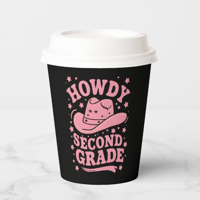 Howdy 2nd Grade Cowboy Cowgirl Back To School Paper Cups (Front)