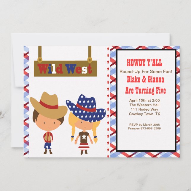 HOWDY!AmericanCowboy & Cowgirl Birthday Invitation (Front)