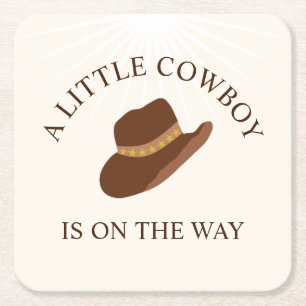 Howdy Baby! Cowboy Western Baby Shower Square Paper Coaster